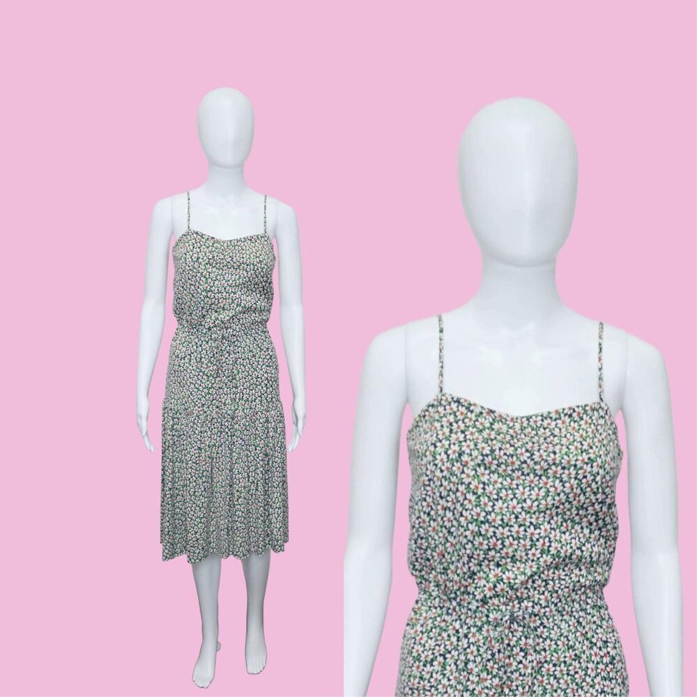 1970s DVF DIANE von FÜRSTENBERG Floral Print. Blue, Green, and Orange. Sleeveles
